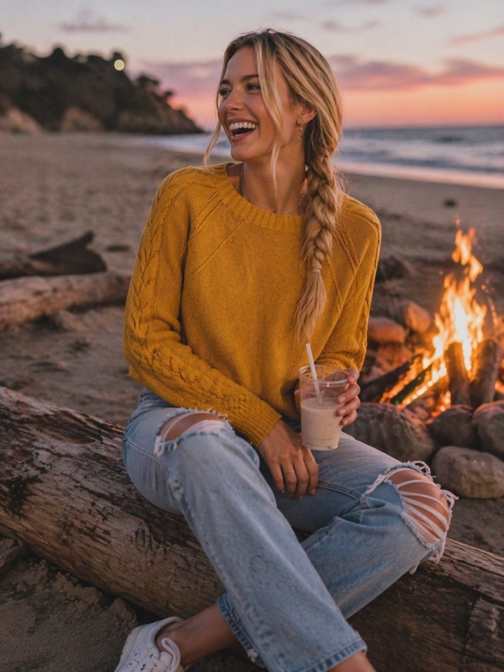 Hollister XS Cable Knit Sweater Golden Orange Cropped Boatneck Cozy Fall Spring